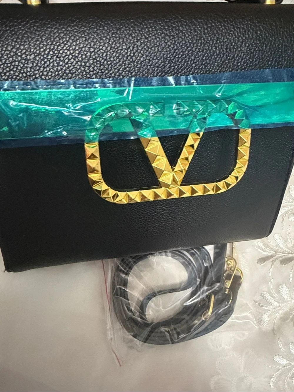 Valentino Garavani Black Leather Top-Handle Satchel with Gold V Stud Logo